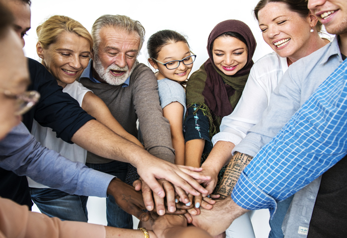 Happy diverse people united together